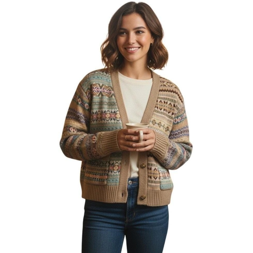 NWT Polo Ralph Lauren Fair Isle V-Neck Wool Cashmere Cardigan Sweater Size Large
